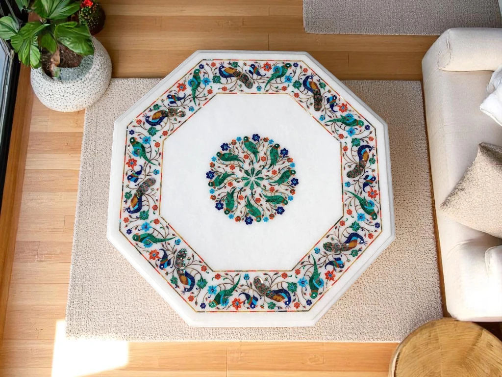 Marble Center Table Floral and Bird-Inspired Perfect for Living Rooms